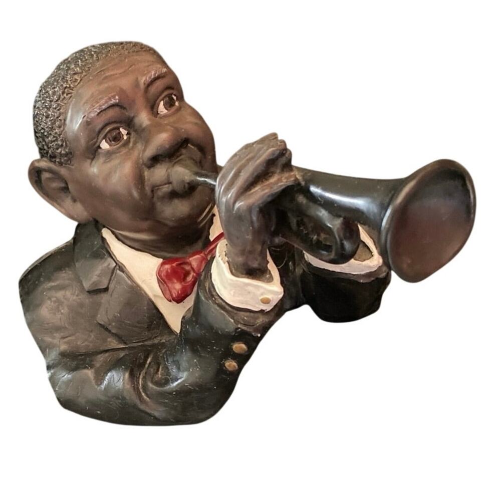 Louis Armstrong Bust playing trumpet statue Figurine Vintage Jazz Trumpeter GUC